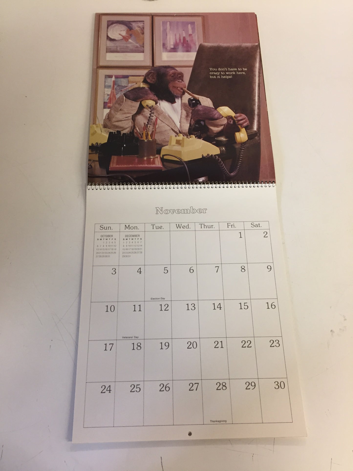 Vintage 1985 Executive Calendar Monkey Posing Gibson Greeting Cards