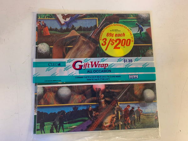 Vintage 1997 Cleo All Occasion Gift Wrap Golf Theme NOS