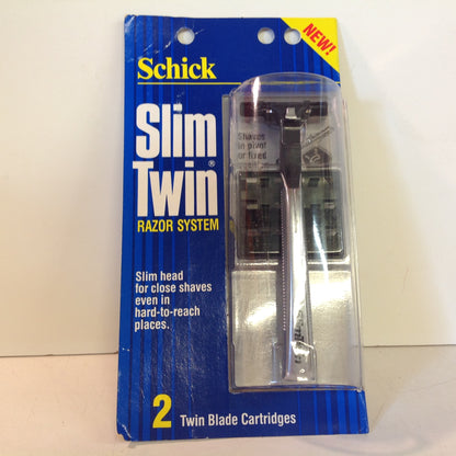 Vintage 1989 NOS Shick Slim Twin Razor System Razor and Two Twin-Blade Cartridges Unopened