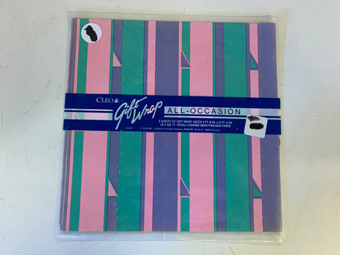 Vintage All Occasion Cleo Gift Wrap Abstract Pastel Strips Pink Green Purple