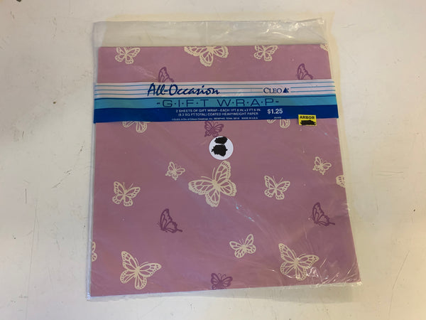 Vintage All Occasion Cleo Gift Wrap Pink, Purple & White Butterflies
