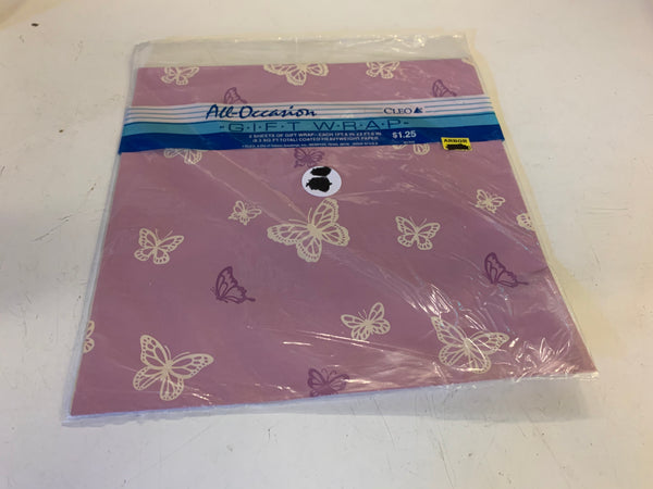 Vintage All Occasion Cleo Gift Wrap Pink, Purple & White Butterflies
