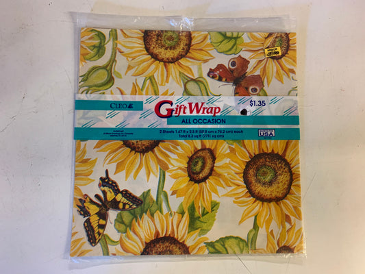 Vintage NOS Cleo All Occasion Gift Wrap Sunflower Theme Pattern