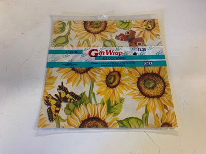 Vintage NOS Cleo All Occasion Gift Wrap Sunflower Theme Pattern
