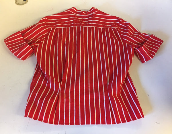 Vintage 1960's Red & White Strip Button Up Blouse Retro Fashion