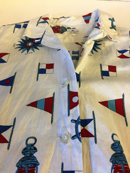 Vintage 1960's Nautical Button Up Blouse By Commodore Retro Fashion