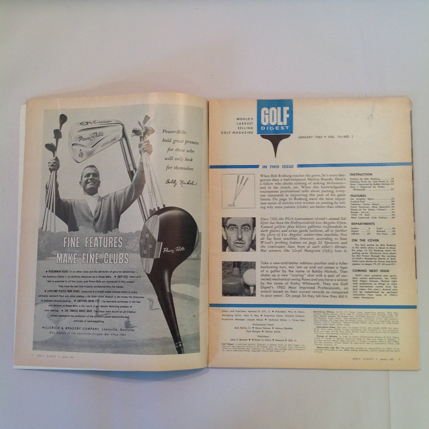 Vintage January 1963 GOLF DIGEST Magazine Guide to TV Golf Bob Rosburg Putting