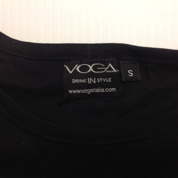 Souvenir Authentic VOGA Italia Drink IN Style Black Women's Small T-Shirt with Rhinestone Logo