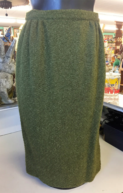 Vintage 1970's Olive Green Wool Pencil Skirt Retro Fashion