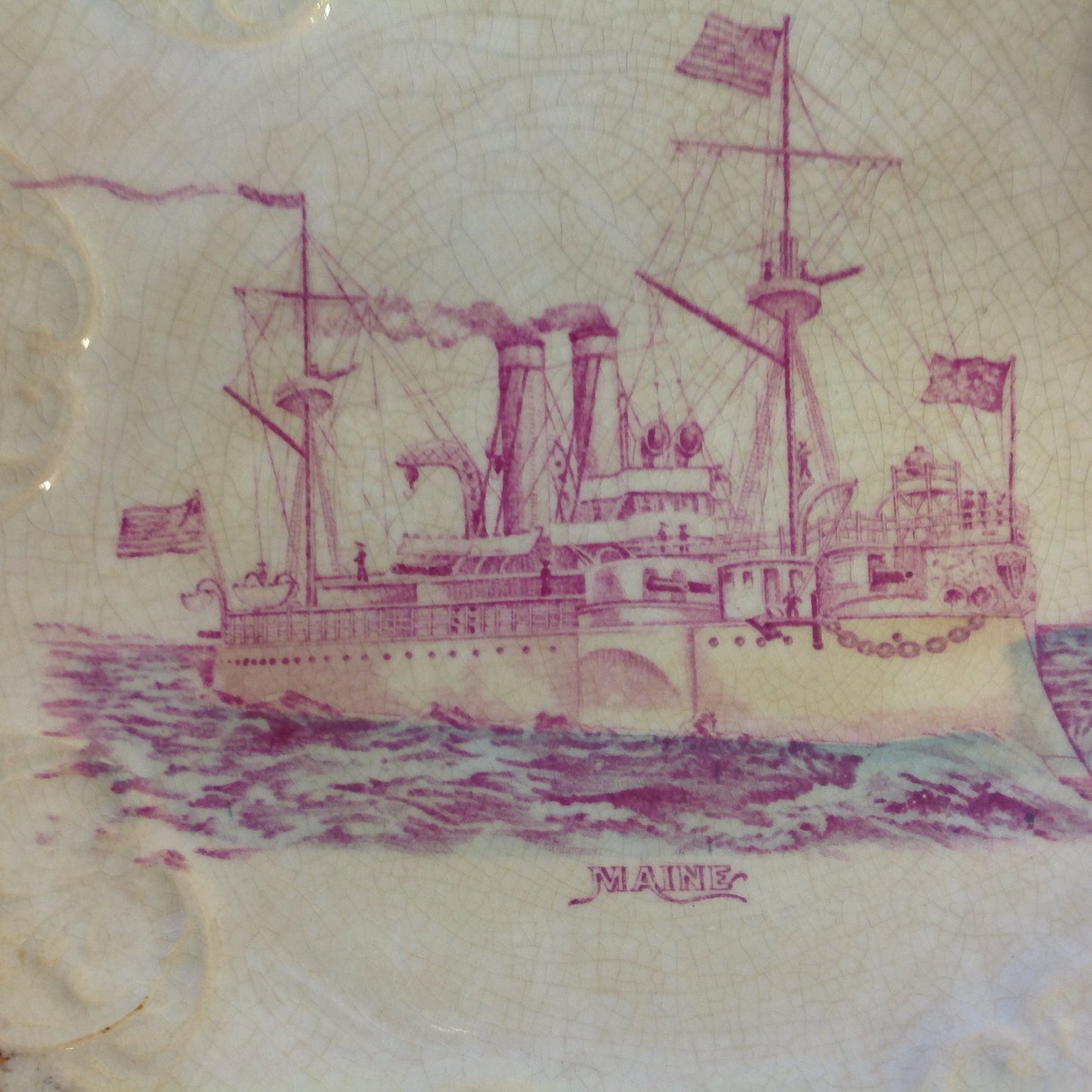 Vintage Spanish-American War Era Limoges Porcelain Collectors' Plate with USS Maine