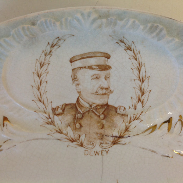 Vintage Spanish-American War Era The Sebring Porcelain Collectors' Plate with US Warships and Admiral Dewey