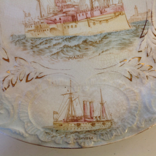 Vintage Spanish-American War Era The Sebring Porcelain Collectors' Plate with US Warships and Admiral Dewey
