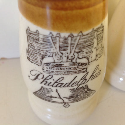 Vintage Souvenir Philadelphia Salt and Pepper Shaker Set with Liberty Bell Print
