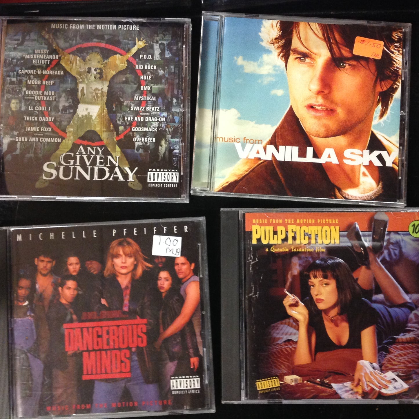 4 Disc SET BARGAIN CDs Motion Picture Soundtrack Movie Score Dangerous Minds Pulp Fiction Any Given Sunday Vanilla Sky Rock Rap Funk Hip Hop Classic