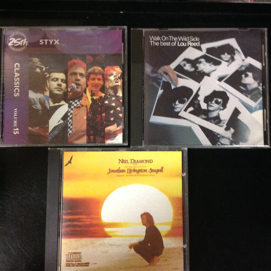 3 Disc SET BARGAIN CDs Rock Pop Classic Styx Neil DIamond Jonathan Livingston Seagull Walk on the Wild Side Best of Lou Reed