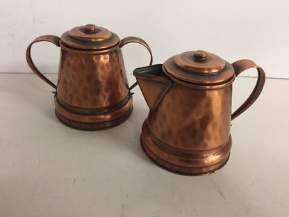 Vintage Solid Gregorian Copper Hammered Cream & Sugar Containers