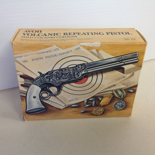 Vintage 1970's AVON Volcanic Repeating Pistol Wild Country Cologne Decanter in Original Box