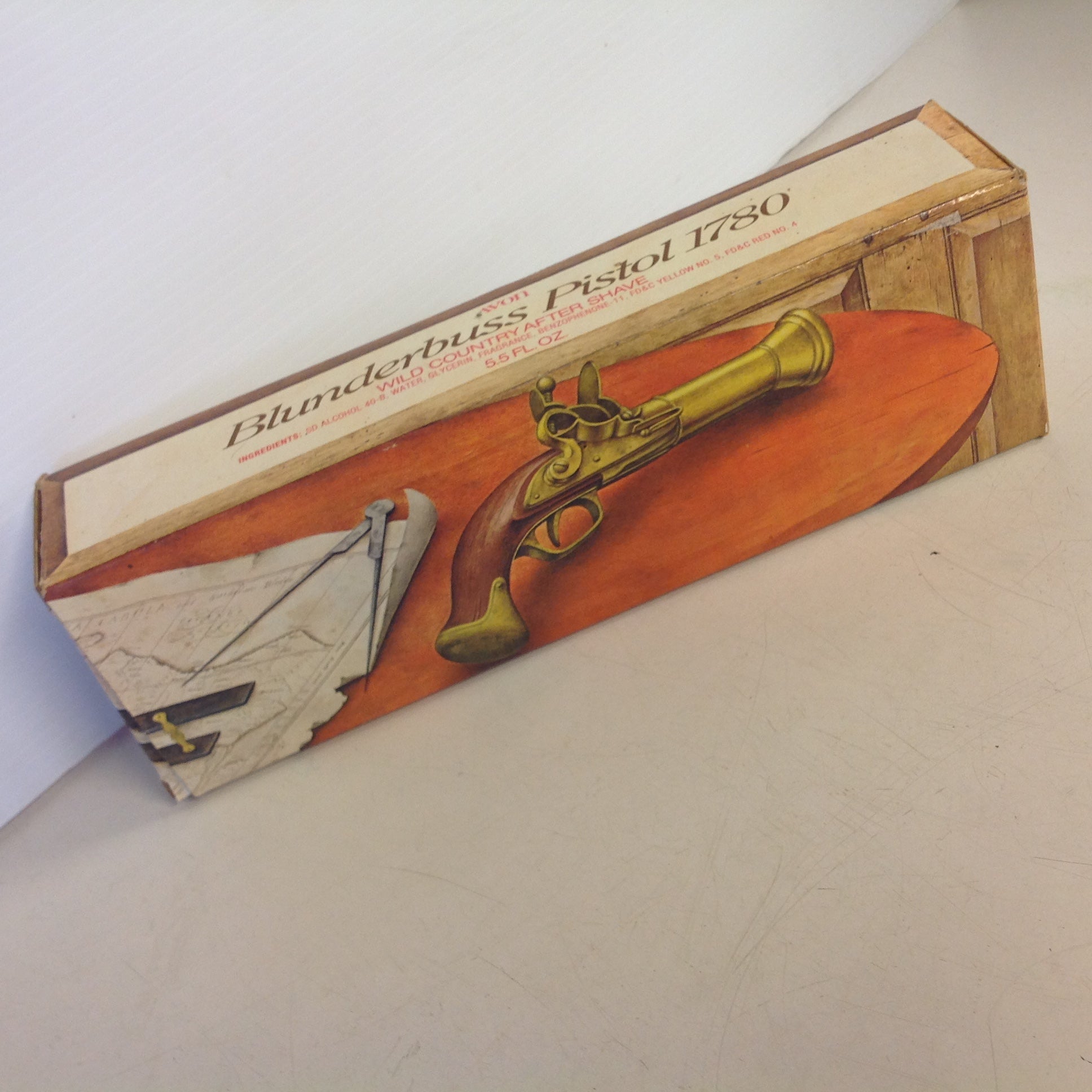 Vintage 1970's AVON Blunderbuss Pistol 1780 Glass Wild Country After Shave 5.5 Fl Oz Decanter with Original Box