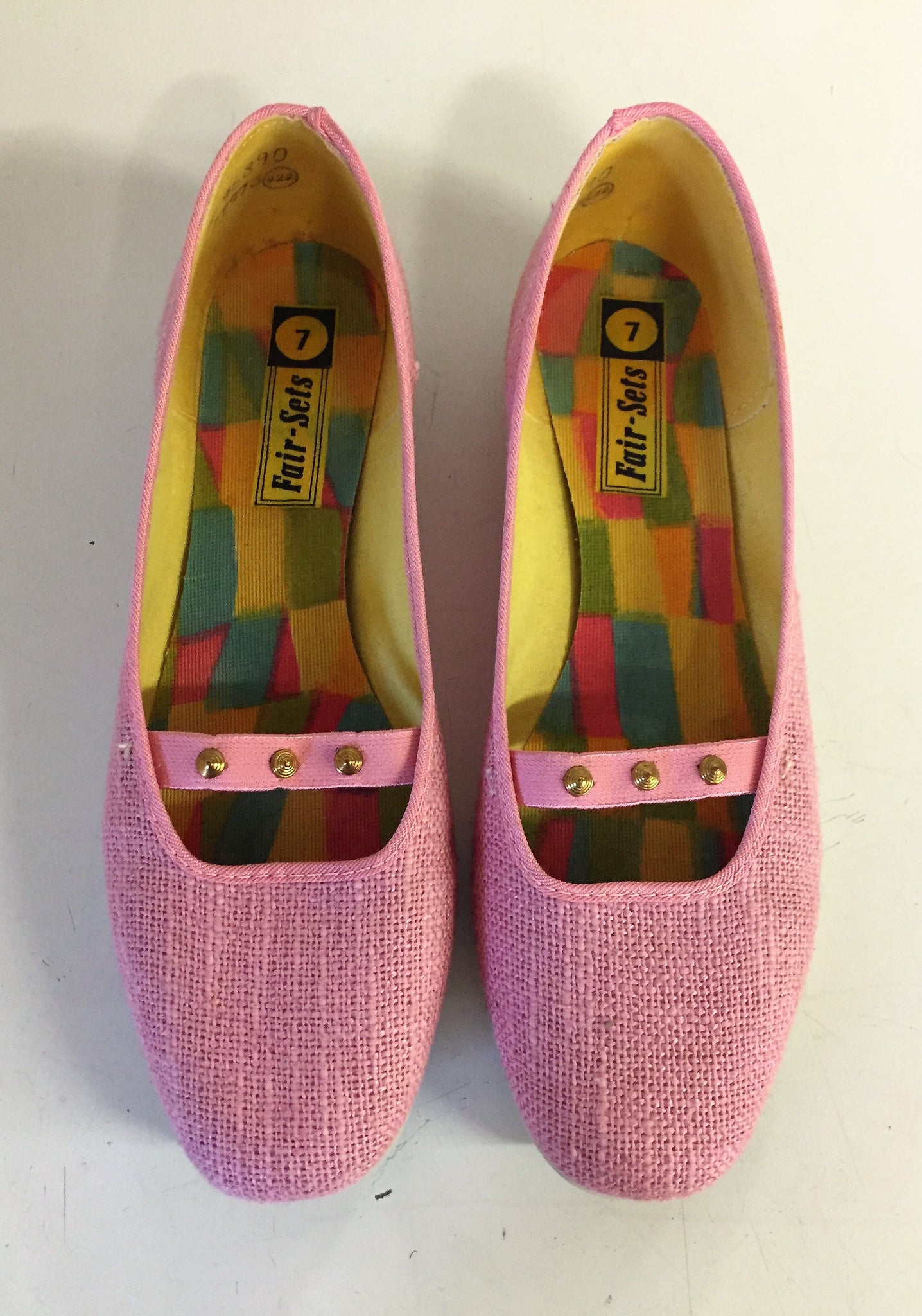 Vintage Fair - Sets Pink Canvas Slip On Shoes W/ Gold Studs Sz 7m Retro Fashion