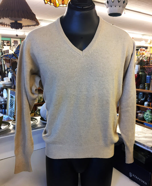 Vintage 1960's - 70's Braemar Pure Cashmere Tan Pull Over Sweater Made In Scotland