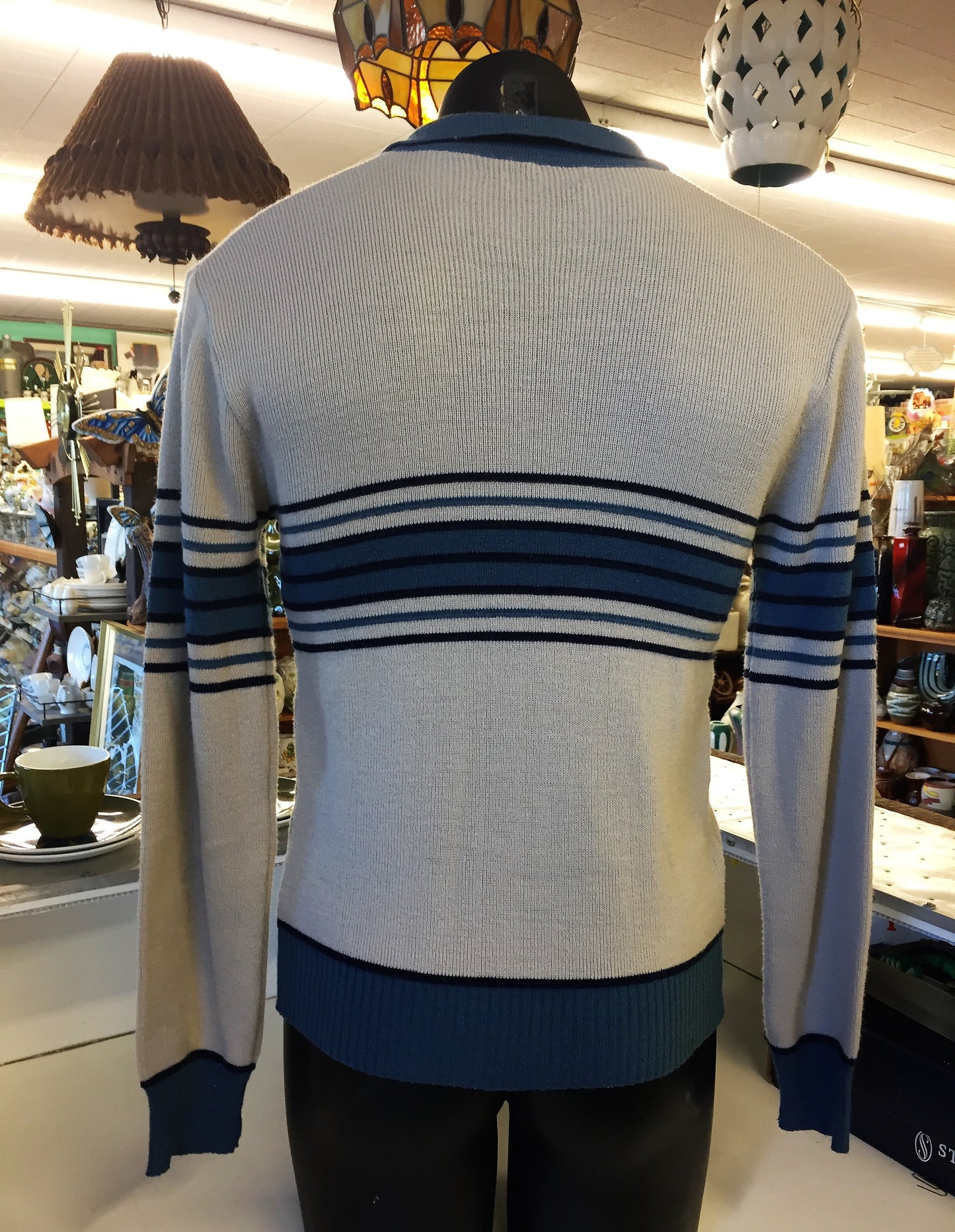 Vintage 1970's Jean Michaud Blue &Tan Pull Over Sweater Soft Retro