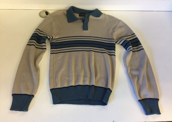 Vintage 1970's Jean Michaud Blue &Tan Pull Over Sweater Soft Retro