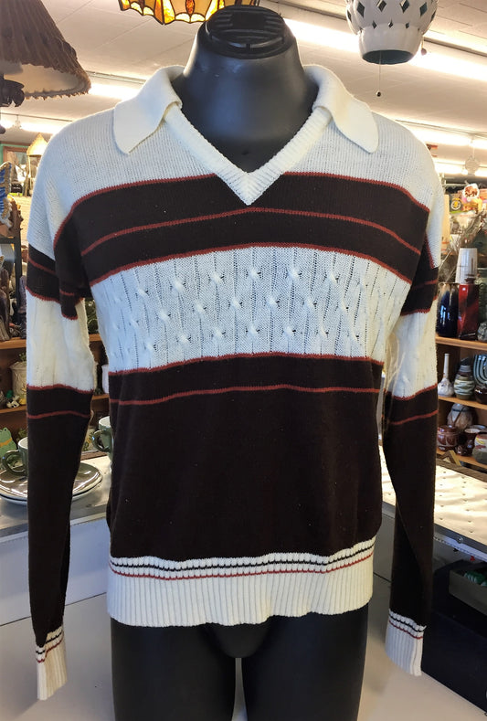 Vintage 1970's Studio One By Campus Brown & White Pull Over Sweater Soft