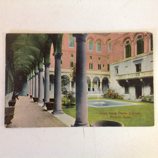 Vintage Color Souvenir Postcard Courtyard Public Library Boston Massachusetts