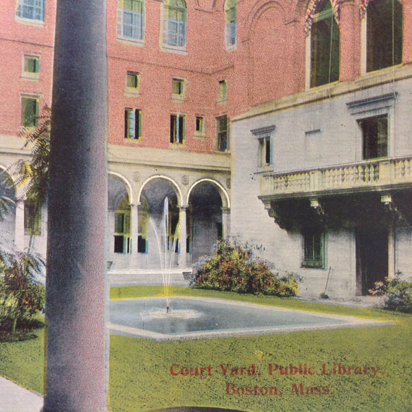 Vintage Color Souvenir Postcard Courtyard Public Library Boston Massachusetts