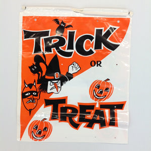 Vintage Plastic Halloween Trick-Or-Treat Goodies Bag Witch Devil Bat Cat Jack O'Lantern