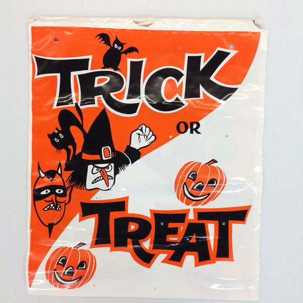 Vintage Plastic Halloween Trick-Or-Treat Goodies Bag Witch Devil Bat Cat Jack O'Lantern