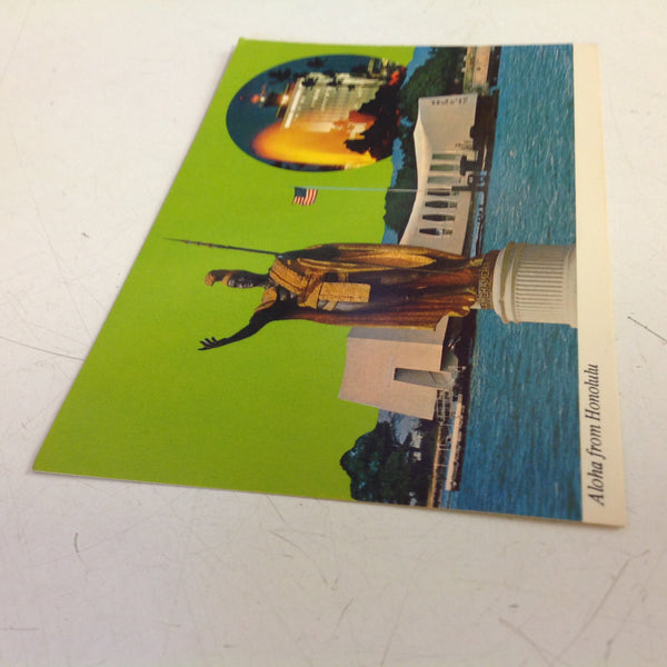 Vintage Color Postcard Aloha From Honolulu Kamehameha WWII Memorial Honolulu International Airport