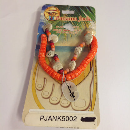 Vintage Authentic Panama Jack Duo Ankle Bracelets in Orange Beads and Shell