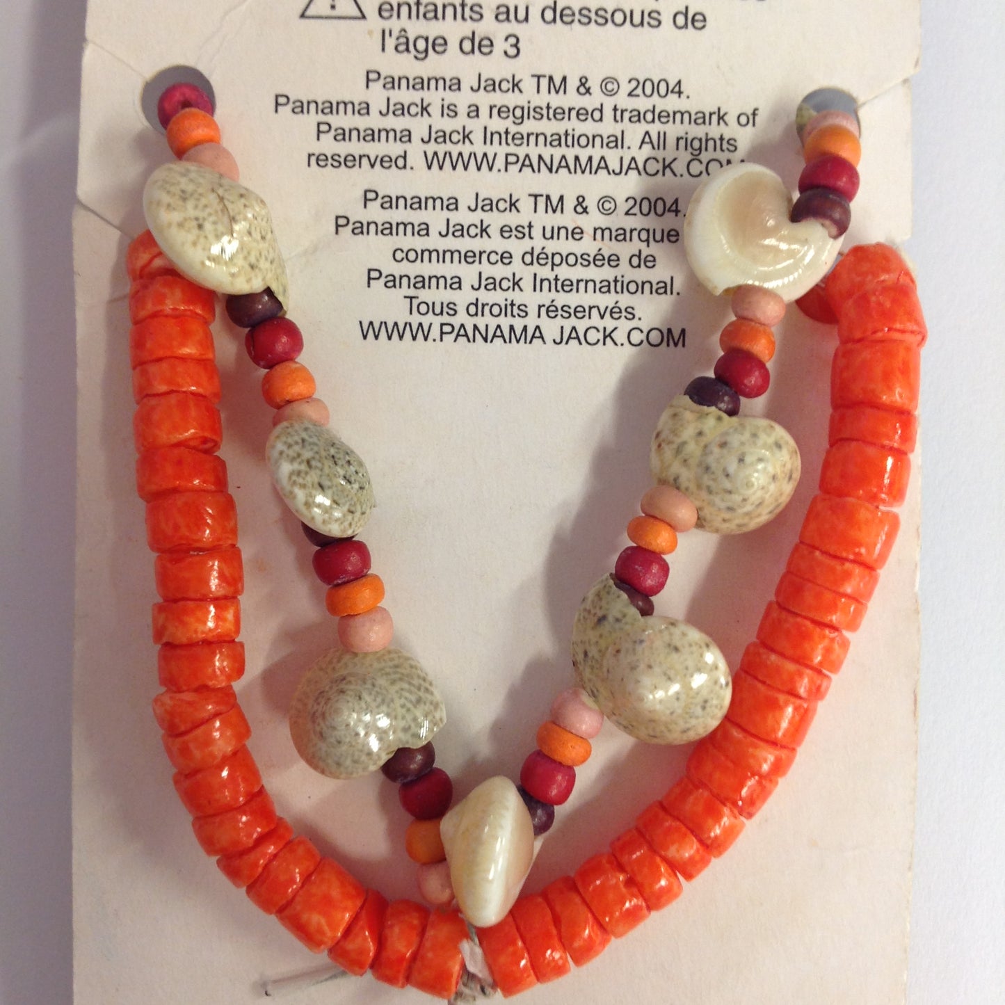 Vintage Authentic Panama Jack Duo Ankle Bracelets in Orange Beads and Shell