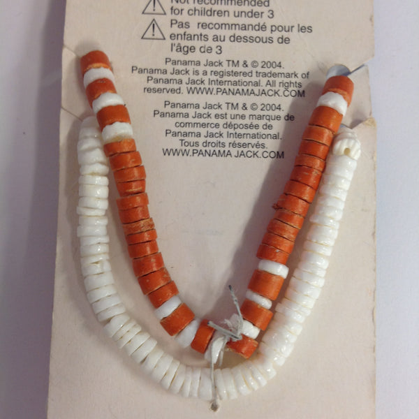 Vintage Authentic Panama Jack Duo Ankle Bracelet in Orange Red &  Pink Beads with Shell