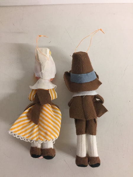 Vintage 1960s Cloth Plastic Thanksgiving Pilgrim Figures