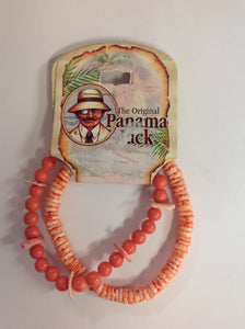 Vintage Authentic Panama Jack Duo Ankle Bracelet in Pink and Salmon Rounded Beads