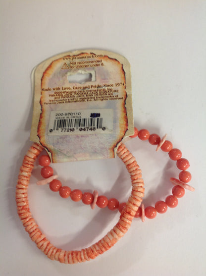 Vintage Authentic Panama Jack Duo Ankle Bracelet in Pink and Salmon Rounded Beads