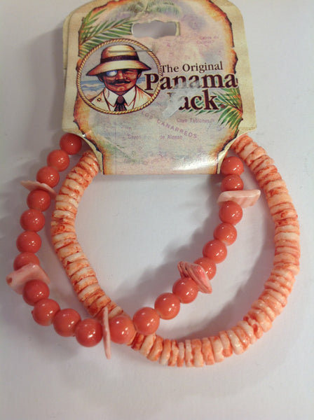 Vintage Authentic Panama Jack Duo Ankle Bracelet in Pink and Salmon Rounded Beads