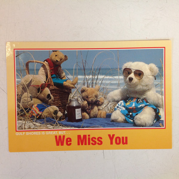 Vintage Color Postcard Gulf Shores Alabama is Great But We Miss You Teddy Bear Beach Party