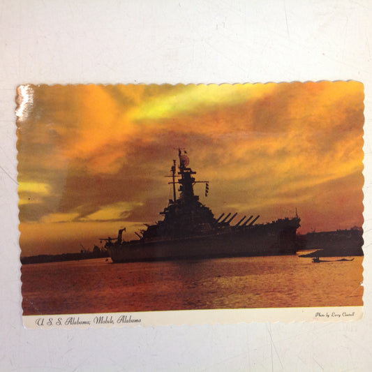 Vintage Scalloped Edged Color Postcard USS Alabama Mobile Bay Alabama