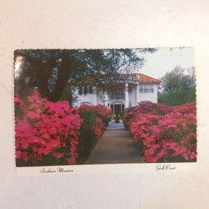 Vintage Color Scalloped Edge Postcard Southern Mansion Gulf Coast Azalea Lined