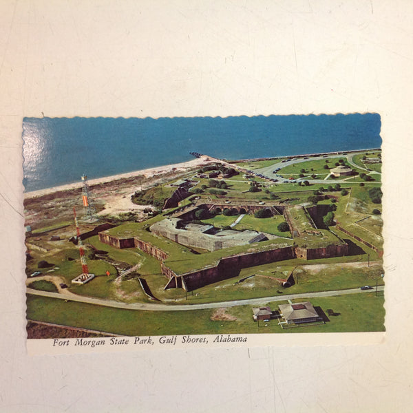 Vintage Scalloped Edged Color Postcard Aerial Panoramic Fort Morgan State Park Gulf Shores Alabama