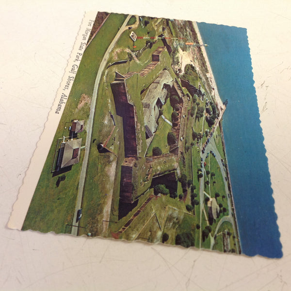 Vintage Scalloped Edged Color Postcard Aerial Panoramic Fort Morgan State Park Gulf Shores Alabama