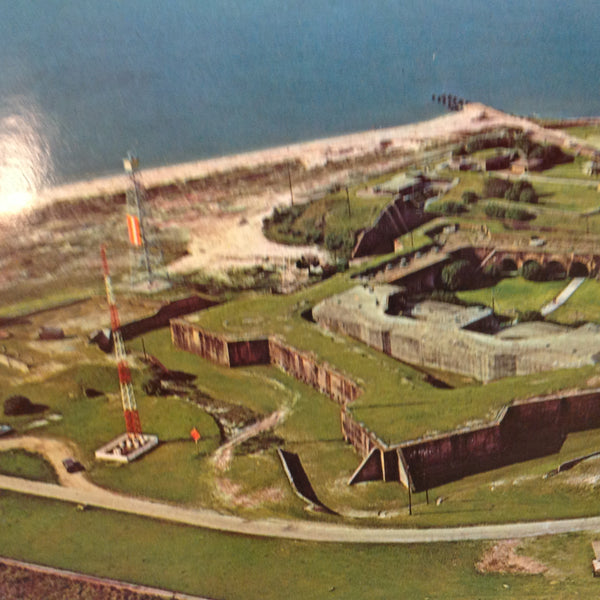 Vintage Scalloped Edged Color Postcard Aerial Panoramic Fort Morgan State Park Gulf Shores Alabama