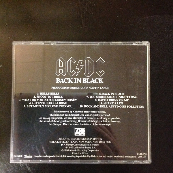CD A216018 AC/DC Back In Black Atlantic Hard Rock Classic