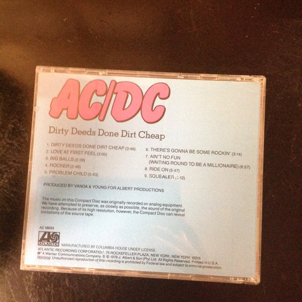 CD A216033 AC/DC Dirty Deeds Done Dirt Cheap Atlantic Hard Rock Classic