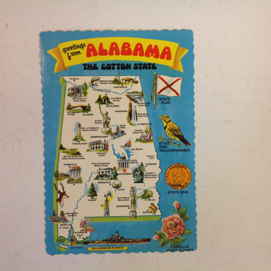 Vintage 1978 Dexter Press Color Scalloped Edge Greetings From Alabama the Cotton State