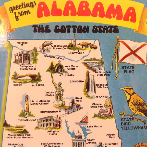 Vintage 1978 Dexter Press Color Scalloped Edge Greetings From Alabama the Cotton State