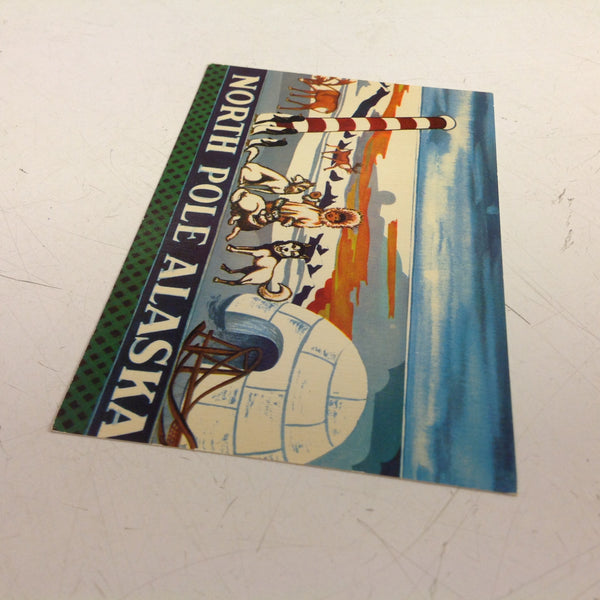 Vintage Color Postcard Eskimo Igloo Huskies Painting at Santa Claus House Sent From North Pole Alaska